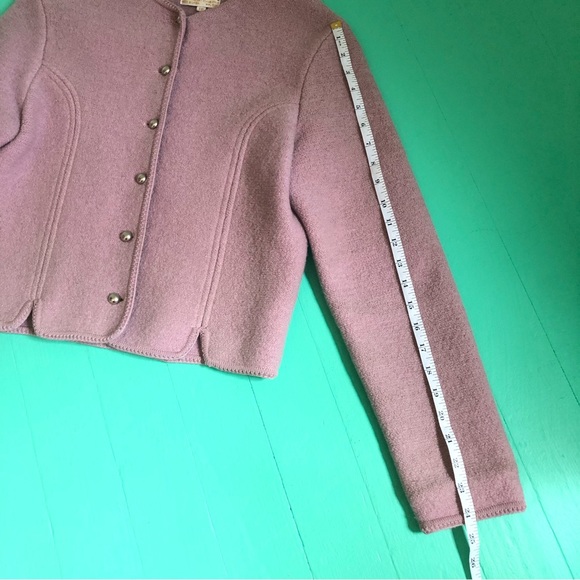 Vintage Lavender 100% Wool Cardigan Sweater Cropped 50s Jacket Silver Buttons - Picture 14 of 16